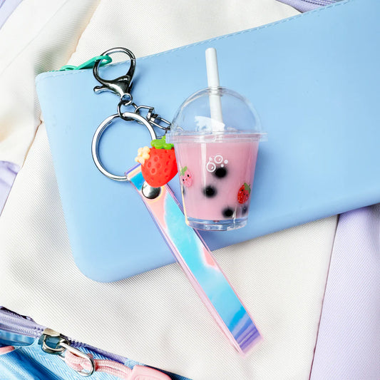 Kit de Charms para Mochila – Bubble Tea de Frutilla