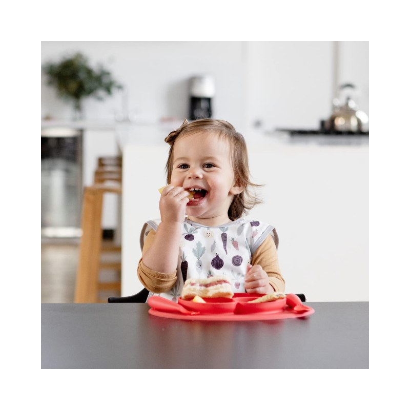 set de plato y cubiertos de silicona - rojo