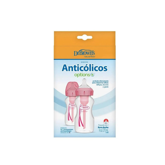 Biberón Dr. B 2x270ml boca ancha rosa