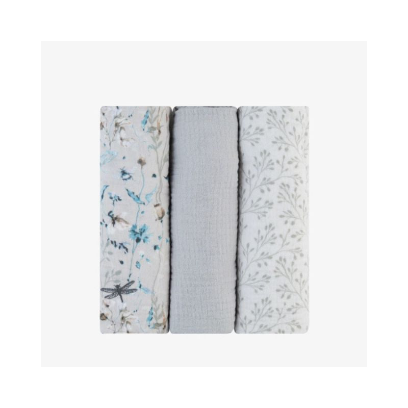 Set de muselinas para envolver 3 pcs 100x100 cm Dreamy Fields Grey