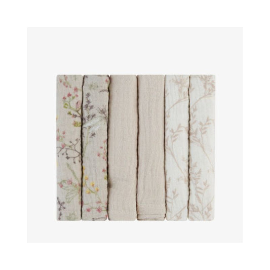 Set de toallitas de muselina 6 pcs 30x30 cm Secret Garden Beige