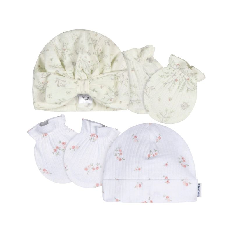 Set de Gorros y manoplas - rosas 0-6m