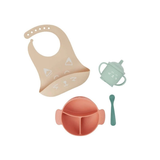 Kit LEARN'ISY Zorro, plato + cuchara + babero + taza