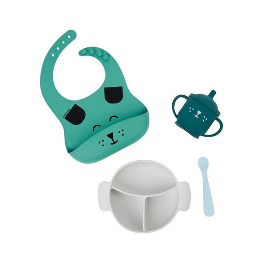 Kit LEARN'ISY Perro, plato + cuchara + babero + taza