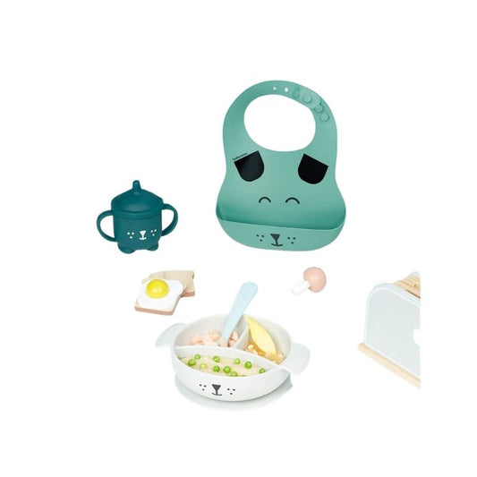 Kit LEARN'ISY Perro, plato + cuchara + babero + taza