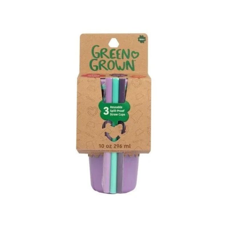 GREENGROWN x3 vasos con pajita de 10oz - PÚRPURA