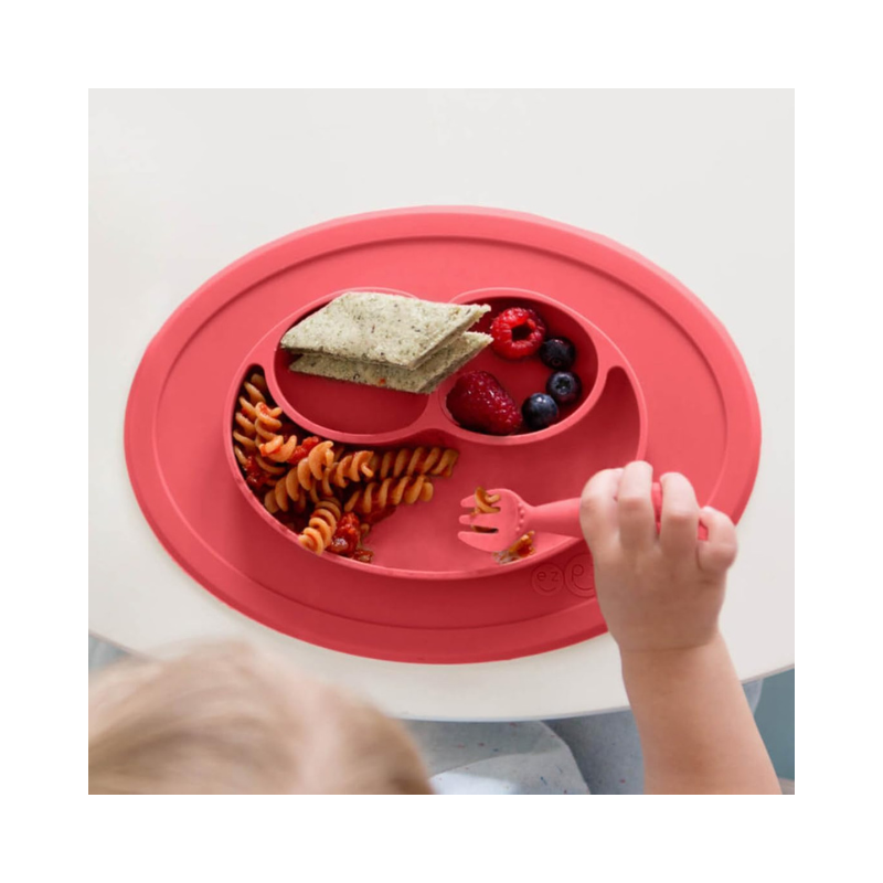 set de plato y cubiertos de silicona - rojo