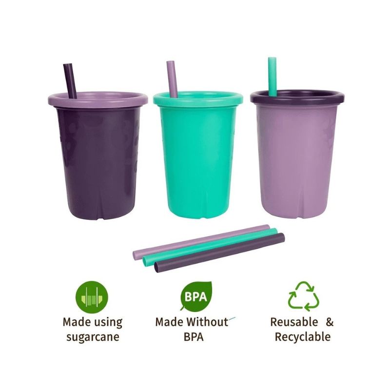 GREENGROWN x3 vasos con pajita de 10oz - PÚRPURA