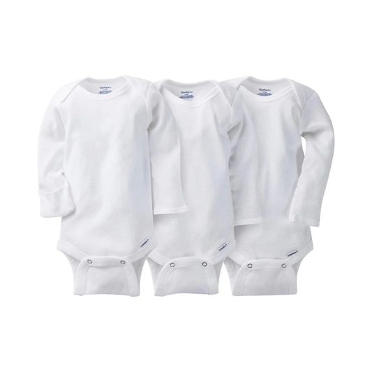 3pc Onesies® blancos mangas largas NB
